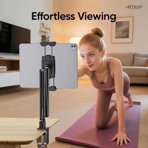 Urmust Portable Monitor Stand 15.6", iPad Stand for Desk, Portable Monitor Holder up to 18.5" Holds, Adjustable Desktop Tablet Arm Mount, Apple iPad Holder for Desk, for 4.7"-12.9" i Pad Pro/Air/Mini 6