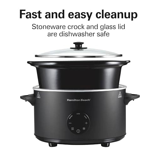 Hamilton Beach 6 Quart Set & Forget Programmable Slow Cooker with Defrost Function, Flexible Programming, Adjustable Countdown Timer, Large Dishwasher Safe Stoneware Crock and Glass Lid, Black (33765) 7
