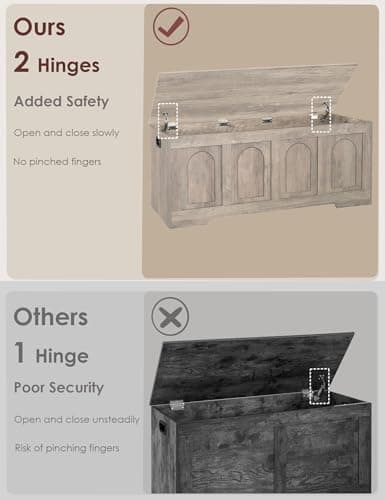 DINZI LVJ Storage Chest, 47.2" Rattan-Like Toy Box with 2 Safety Hinges, Wooden Entryway Storage Bench with Flip-Top, Large Trunk for Living Room, Bedroom, Easy Assembly, Greige 5