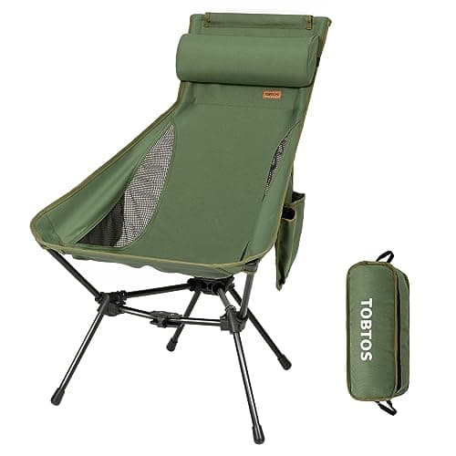 TOBTOS High Back Camping Chair, Lightweight Camping Chair with Headrest, Stable Portable Folding Chair for Outdoor Camp, Hiking, Backpacking(Green)