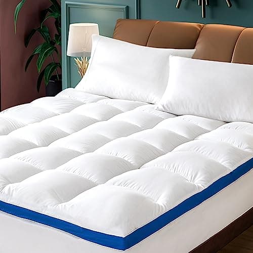 Mattress Topper Queen Size, CYMULA Cooling Mattress Pad Cover for Bed Back Pain, Extra Thick Pillow top Down Alternative Overfilled Plush with 8-21 Inch Deep Pocket - 60"x80" White 9