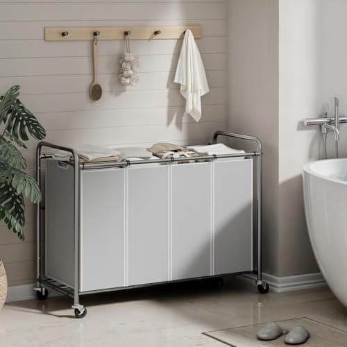 ROMOON Laundry Hamper Sorter Cart: 4-Section Organizer with Heavy-Duty Lockable Wheels and Removable Bags | 172L Rolling Laundry Basket for Dirty Clothes in Laundry Room or Small Spaces (Gray) 7