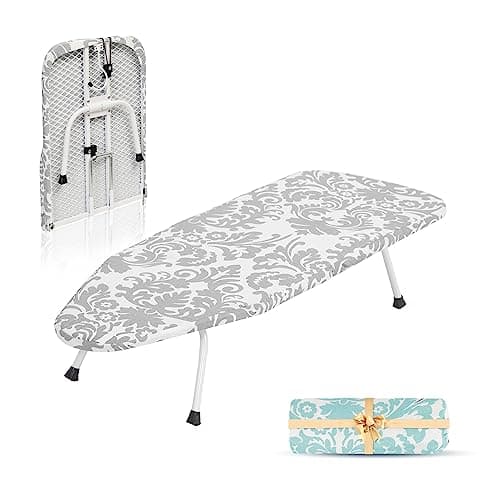 STORAGE MANIAC Tabletop Ironing Broad, All Iron Frame Mini Folding Ironing Broad with 2 Removable Cover, Portable Small Iron Mat with 7 mm Thick Pad for Laundry Room, Dorms - Silver & Blue Flower