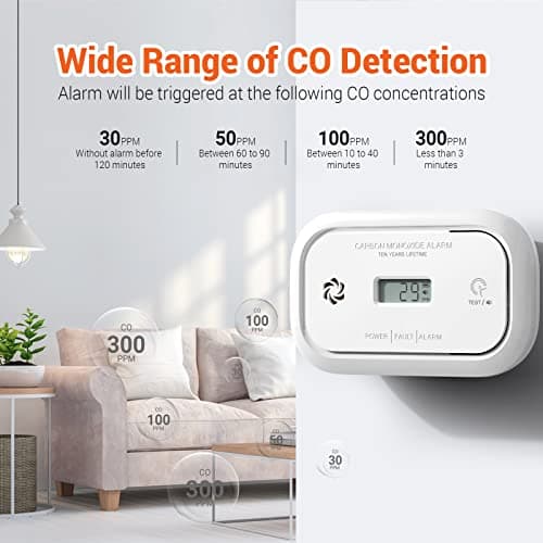 Jemay Carbon Monoxide Detector, 10-Year Lifespan CO Alarm with Battery Powered–LCD Display, LED Indicator & 85dB Loud Alert | Wall-Mounted/Portable CO Detector for Home, Bedroom, Travel Safety 8