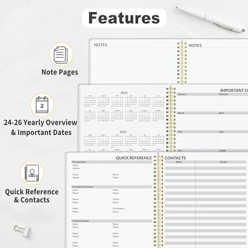 SUNEE 2025 Appointment Book, Quarter-Hourly, Weekly & Monthly - from January 2025 - December 2025, 8.5"x11" Weekly Planner, Flexible Cover, Note Pages, Pockets, Bookmark, Spiral Binding, Black 5