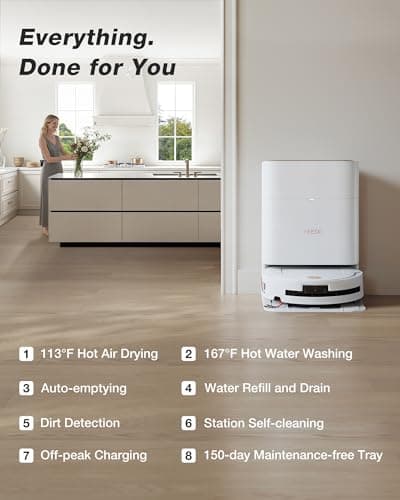 Yeedi M14 Plus Robot Vacuum and Mop with All-in-One Station, 18000Pa, OZMO Roller Instant Self-Washing Mopping, 167℉ Hot Water Mop Washing & Self-Drying, ZeroTangle 3.0, Self-Emptying, White 6