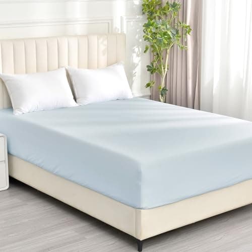 David's Home 100% Washed Cotton Fitted Sheet King, Ultra Soft Bottom Sheets with 2.5cm Wider Elastic 16" Deep Pockets, Skin Friendly Breathable Easy Fit not Shrink,78"x 80",Sky Blue, No Pillowcase