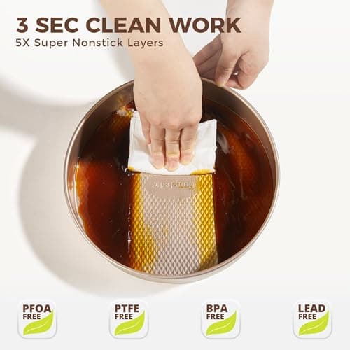 HONGBAKE 9-Piece Baking Pans Set Nonstick, Stackable Non Toxic Bakeware Sets with Diamond Texture, Oven Pan Set for Cooking, Includes Cookie Sheet with Rack, Cake Pan, Roasting Pan, Muffin Tin, Gold 8