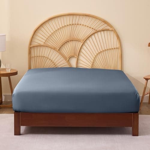 FreshCulture Bamboo Fitted Sheet, Cooling Sheets Queen Size, Viscose Derived from Bamboo, Durable and Ultra Soft Breathable Bottom Sheets, Queen, Slate Blue 8