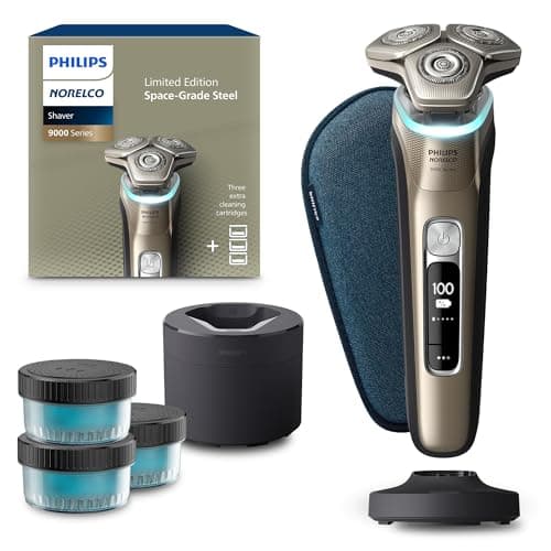 Philips Norelco Shaver Series 9000 Space Grade Edition, Wet & Dry Electric Shaver, with Lift & Cut Shaving System, Pop-up Trimmer, Cleaning Pod & 3 Cartridges, Charge Stand & Travel Case, S9979/92