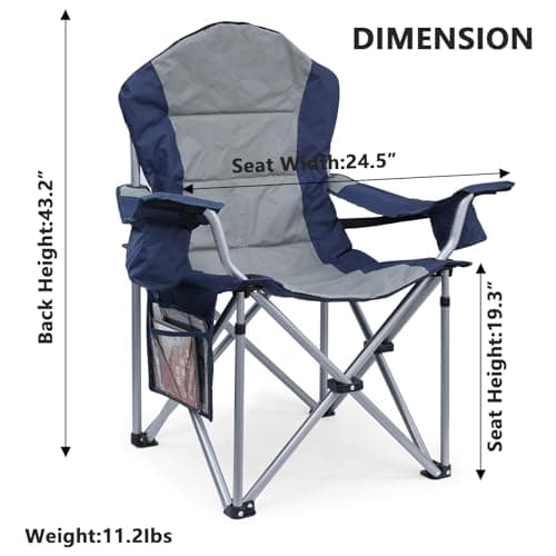 Yestomo Oversized Camping Chairs for Adults with Lumbar Support, Padded Camping Chair with Storage Pocket, Folding Chairs for Outside with Cup Holder Support to 400LBS 2