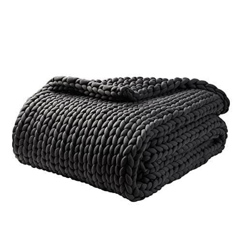 YnM Weighted Blanket, Handmade Chunky Yarn Knitted Design, Soft and Cozy, Temperature Regulating and Breathable, Machine Washable Throw for Sleep or Home Decor (Dark Grey, 60x80 Inch, 20lbs)