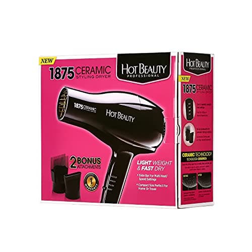 Hot Beauty 1875 Ceramic Styler Hair Styling Blow Dryer 2 Attachments Included Lightweight and Fast Dry Multi Heat Speed Setting Perfect Size for Home or Travel 6