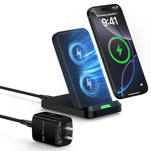15W Samsung S26 Wireless Charger Fast Charging Stand for Galaxy S26 Ultra/S26/S25 Ultra/S25/S24 Ultra/Z Flip7,Android Wireless Charging Station with QC Adapter for Pixel 10a 10 9 Pro XL/Fold iPhone 17