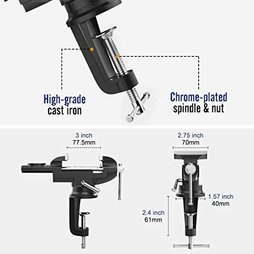 Housolution 3 Inch Universal Swivel Base Table Vise, 360°Rotating Bench Clamp, Portable Repair Tool for Woodworking, Metalworking, Cutting Conduit, and Drilling - Black 8
