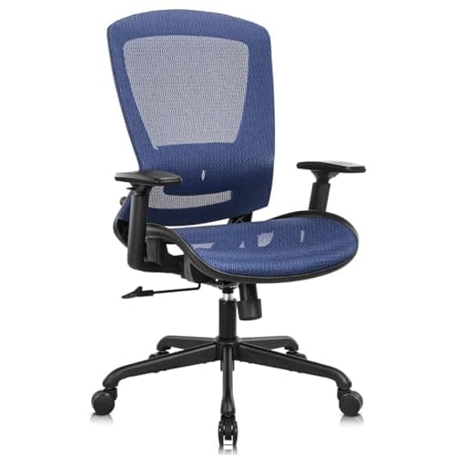 ELABEST Mesh Office Chair,Ergonomic Computer Desk Chair,Sturdy Task Chair- Adjustable Lumbar Support & Armrests,Tilt Function,Comfort Wide Seat,Swivel Home Office Chair (Blue)