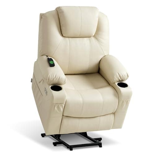 MCombo Power Lift Recliner Chair for Elderly, Lift Chair with Heat and Massage, FSC Certified, USB Ports, Cup Holders, Faux Leather 7040 (Cream White, Medium)