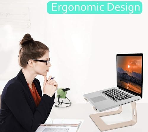 Orionstar Laptop Stand Aluminum Laptop Riser Compatible with Mac MacBook Air Pro 10 to 15.6 Inch Notebook Computer, Ergonomic Elevator Holder (Gold) 7