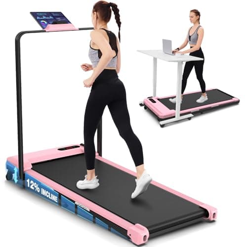 FUNMILY Folding Treadmill with Handles, Foldable Walking Pad Treadmill with Incline and Adjustable Handrails, 3 in 1 Under Desk Treadmills for Home 320 lb Capacity, Running Machine with Handle Bar