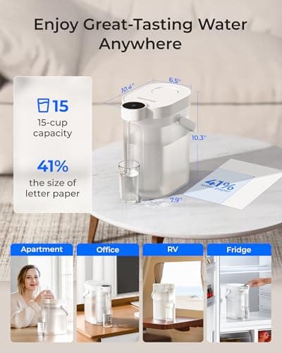 Waterdrop Alkaline Rechargeable Water Filter Dispenser, 6-Stage Instant Electric Powerful Pitcher, Healthy Mineralized Alkaline Water, 15-Cup Portable Countertop System, Does not Lower TDS 9