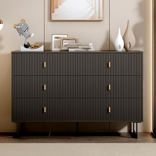 Chrangmay Black 6 Drawer Dresser for Bedroom, Large Double Dresser with Wide Drawers, Modern Chest of Drawers