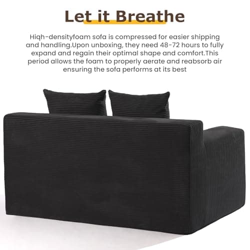cidludto Convertible Sofa Bed, Boneless Loveseat Folding Couch Bed Foldable - 3 in 1 Small Ccouch & Futon Sofa Sleeper, Corduroy Pull Out Couch with 4 Pillows for Living Room, Black 8