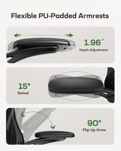 Marsail Ergonomic Office Chair: Office Desk Chair with High Back Mesh and Adjustable Lumbar Support Rolling Work Swivel Task Chairs with Wheel 3D Armrests and Headrest 6