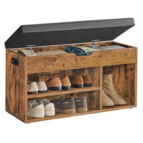 VASAGLE CUSTOS Collection - Storage Bench with Cushion, Shoe Bench, Padded Seat, Hidden Storage, Entryway, Hold up to 300 lb, 11.8 x 31.5 x 17.3 Inches, Rustic Brown and Ink Black ULHS30BX