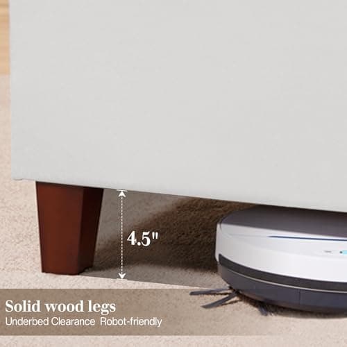 Jocisland Queen Size Bed Frame with 61.4" Tall Headboard, Velvet Upholstered Wingback Platform Design, Handcrafted Pleats& Deep Button Tufted, Solid Wood Legs, No Box Spring Needed, Cream 6