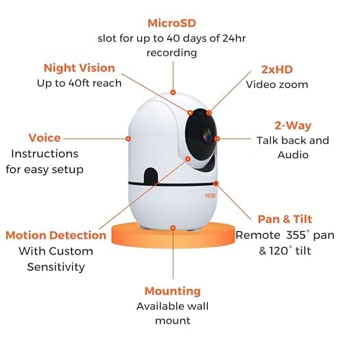MobiCam HDX Wi-Fi Pan & Tilt Smart Nursery, Elderly & Home Monitoring Camera, 1080p HD Indoor Security Night Vision IP Camera, Motion Detection, Two-Way Audio, Cloud & SD Card Storage - (2-Pack) 2