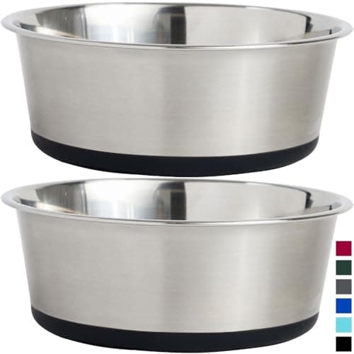 GORILLA GRIP Set of 2 Dog Bowls, Food Grade Metal Food and Water Bowl for Feeding Dogs and Cats, Dishwasher Safe, Rust Resistant Stainless Steel, BPA Free Rubber Base, Holds 3 Cups (24 fl oz), Black