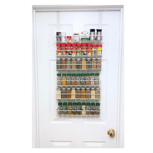 Evelots Over the Door Pantry Spice Rack Organizer -6 Tier -Holds up to 54 Spices- Adjustable Metal Baskets for Kitchen, Bathroom Storage & Organization (White) No Tool Easy Install
