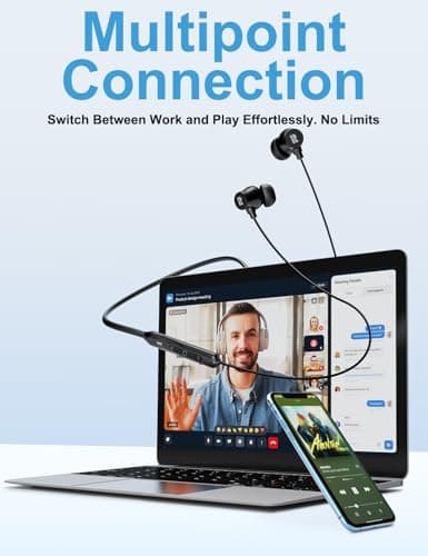 Active Noise Cancelling Headphones, Wireless In Ear Neckband Bluetooth Headphones with 3 AI Mics ENC, 60Hrs Playtime, V5.3 Magnetic Earbuds, Multipoint Connection Earphones for Work/Travel/Home/Office 7