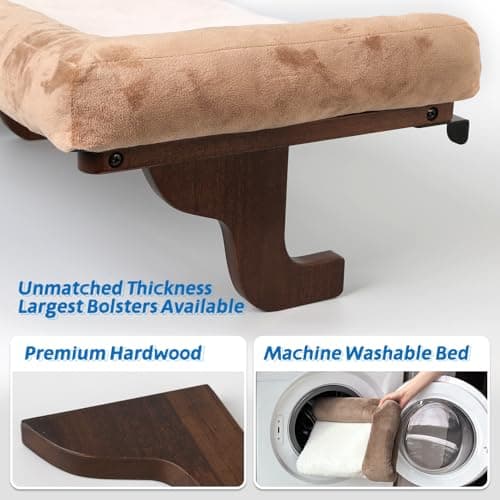 Zakkart Cat Perch for Window Sill with Bolster - Orthopedic Hammock Design with Premium Hardwood & Robust Metal Frame - Cat Window Seat for Large Cats and Kittens - Dark Stained Wood Brown Bed, 24''W 6
