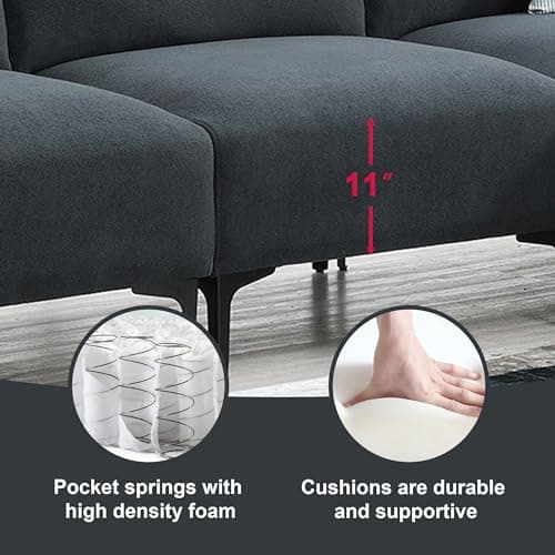 DHPM Sectional Sofa Modern L-Shaped Deep 3-Seat Sofa&Couch with Ottoman, Sofá Sleeper Comfy Upholstered Furniture for Living Room, Apartment, Studio, Office 7