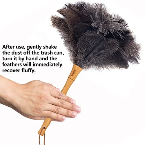Aldwin Ostrich Feather Duster, 16 inch Ostrich Feather Duster with Wood Handle Reusable, Fluffy Natural Genuine Handheld Feather Duster for Cleaning Supplies, Home, Car, Office 5