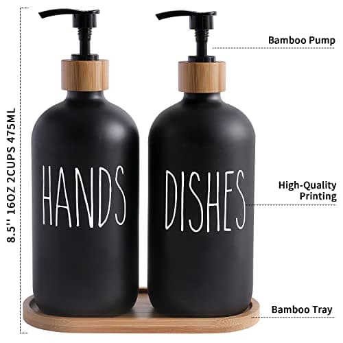 MOMEEMO Black Soap Dispenser Set, Contains Hand and Dish Soap Dispenser, Suitable for Kitchen Decor. (Black) 7