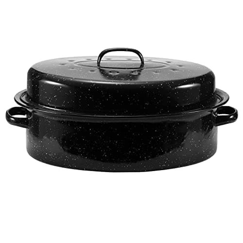 JY COOKMENT Granite Roaster Pan, 18' Enameled Roasting Pan with Domed Lid. Oval Turkey Roaster, Great for Chicken, Lamb, Vegetable. Dishwasher Safe Cookware Fit for 18Lb Turkey
