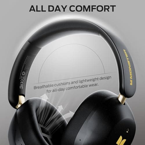 Monster Persona 6th ANC Active Noise Cancelling Headphones, Wireless Bluetooth Headphones Over Ear with HiFi Stereo Audio, 60H Playtime, Bluetooth 6.0, 3 EQ Modes for Travel Work, Black 6