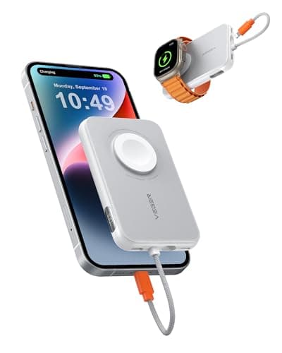 VEGER Portable Charger for iPhone with Built in Cable, 5000mAh Mini Power Bank Battery Pack, PD 20W Fast Charger Travel Essential Compatible with iPhone14/13/12/Pro Max, Andorid, Apple Watch-White