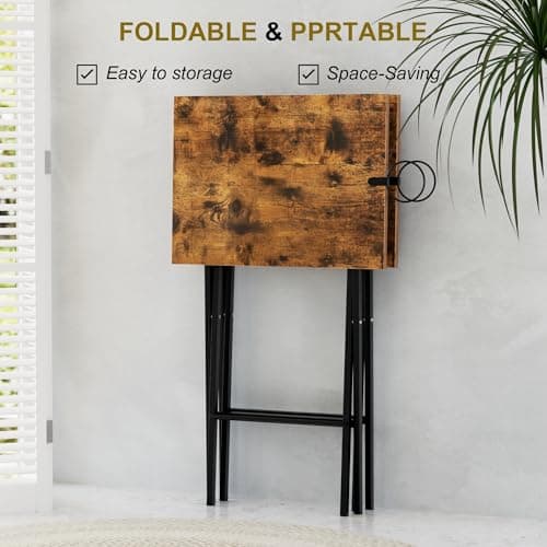 VECELO Folding TV Tray for Eating Set of 2, Portable Dinner/Snack Table with Cup Holder for Couch, Living Room and Small Space, Antique Brown 5