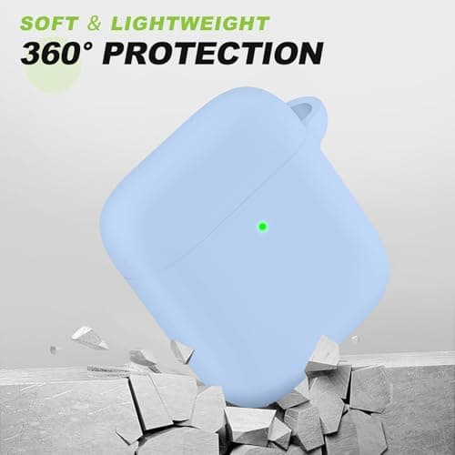 Woyinger for AirPods 1/2 Case Cover, Come with Cleaner Kit, Soft Silicone Protective Cover with Buckle, Compatible with AirPods 2nd 1st Generation Charging Case, Front LED Visible, Sky Blue 5