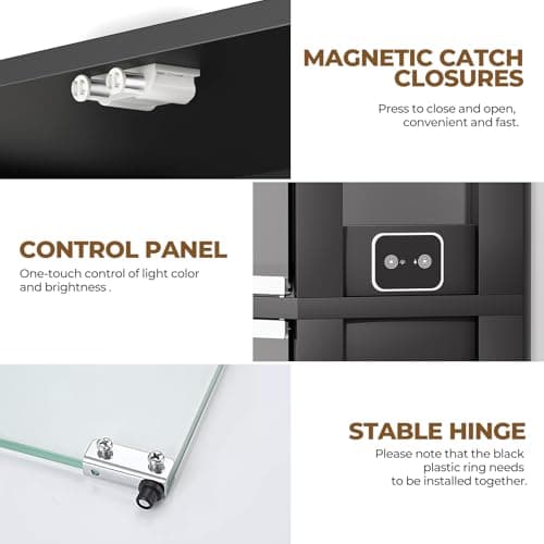 BROTTAR Corner Display Cabinet with Glass Doors, 65" Lighted Curio Cabinet with 3 Color LED Lights for Collectibles, 4-Tier Showcase Display Case with Human Body Sensor for Toys, Books, Black 7