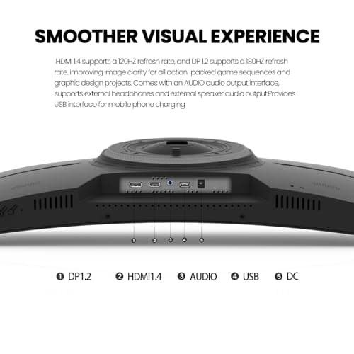 CRUA 27" Curved Gaming Monitor, 180Hz/200Hz FHD 1080P VA Screen 1500R Computer Monitors, 1ms(GTG) with FreeSync, Low Motion Blur, DisplayPort, HDMI, Support Wall Mount Install- Black 4