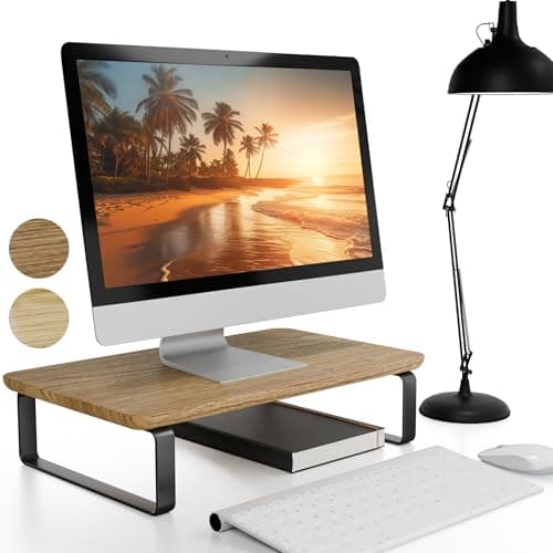 Beautiful Wooden Monitor Stand for Desk - Sturdy Stand Rises Your Monitor to the Perfect Ergonomic Level - Sleek and Functional Computer/Laptop Rack Design Elevates Any Workspace & Maximizes Space
