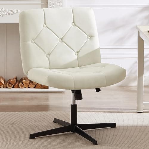 VECELO Modern Armless Criss Cross Chair No Wheels with Comfy Wide Fabric Padded Seat & Back, Swivel & Height Adjustable for Home/Bedroom/Make Up, Beige