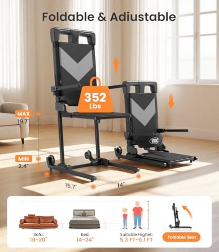 VOCIC Electric Chair Lift with Large Wheels, Ultra-Compact Chair Lift with T-Stabilized Base, Easy Mobility Design for Women & Seniors, Helps Stand from Floor, Supports 350 LBS, AX25 5