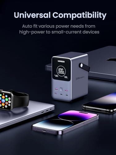UGREEN 300W 48,000mAh Portable Charger Power Bank with Smart Digital Display, Lighting and SOS Mode, 153Wh 5 Ports USB C Battery Pack for Outdoor Camping and Home Backup for Laptop and More 7