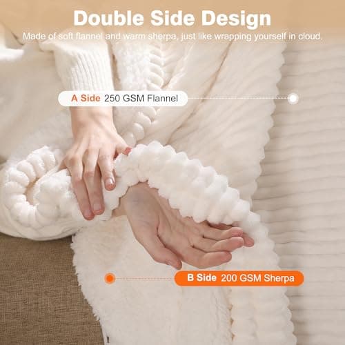 Zorvixia Electric Heated Blanket Thow 50''x60'' - Fast Heating Blanket Striped Pattern Flannel & Cuddly Sherpa Electric Blanket Throw with 5 Heat Settings & 4 Hour Auto Off, Great Gift to Elderly 3