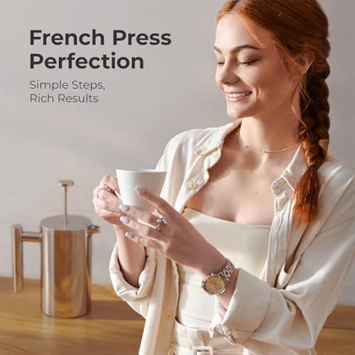 MuellerLiving French Press Coffee Maker 34oz, Stainless Steel French Press Coffee, 4 Filter Heat Resistant Double Insulated, Rust-Free, Food Grade, Dishwasher Safe Coffee Pot 8